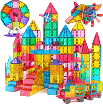 Jasonwell 100pcs Magnetic Tiles Building Blocks Set for Boys Girls Preschool Educational Magna Construction Kit Magnet Stacking STEM Toys Birthday Gifts for Kids Toddlers 3 4 5 6 7 8 9 10 + Year Old - Jasonwell
